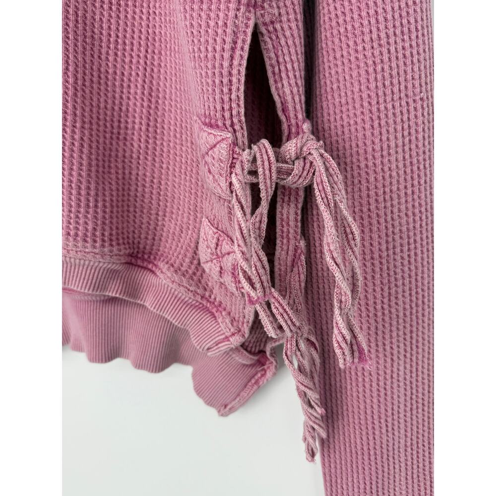 Free People FP One Interlaken Thermal Top Pink Cropped Lace-Up Sides Boho L - Picture 5 of 10